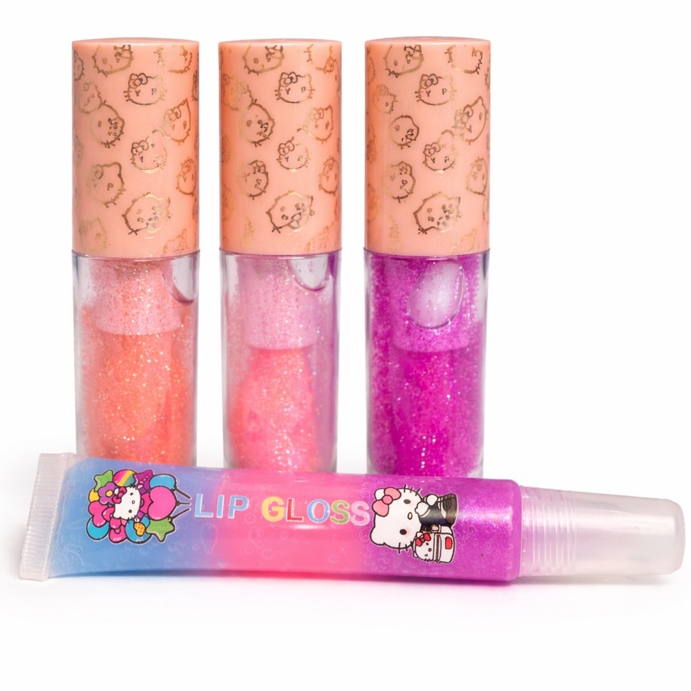 Hello Kitten Sparkle Lip Gloss Set – 4 Pc Glitter Gloss Bundle – Gift Collection